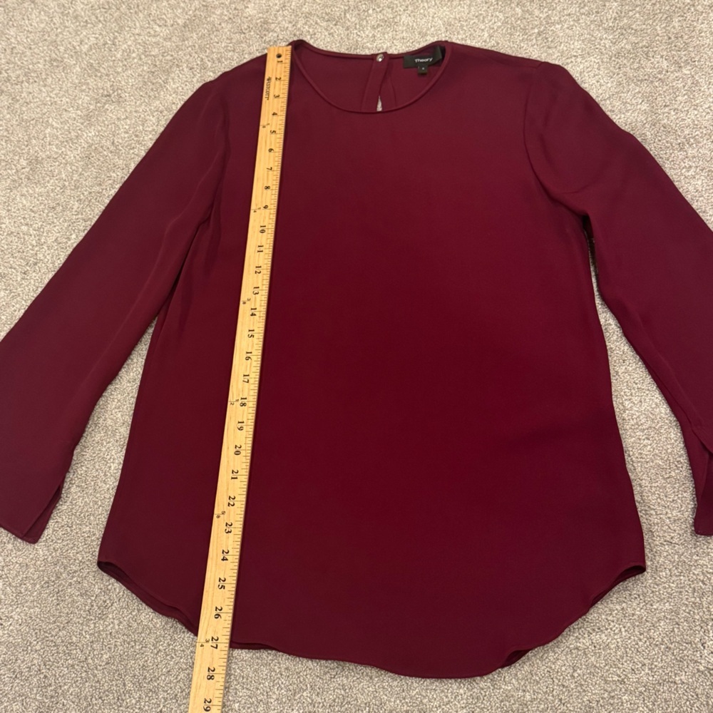 Theory "Bringham" blouse in classic silk georgette burgundy size small like new - Picture 8 of 11